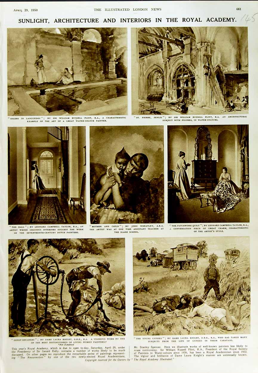 Old Vintage Print 1950 Art Sheep Shearers Gypsies Taylor Russell Senlis 20th