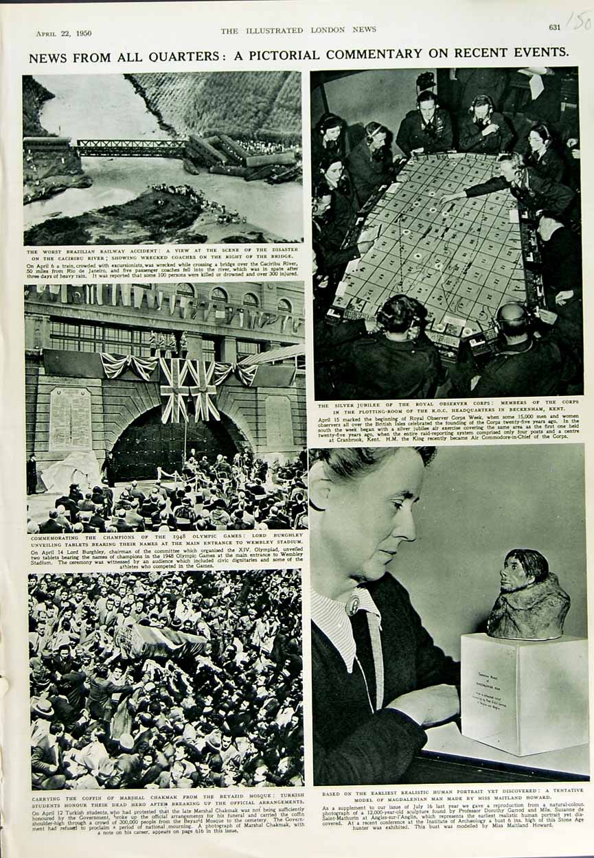 Original Old Vintage Print 1950 Brazilian Railway Crash Burghley Beyazid Mosque