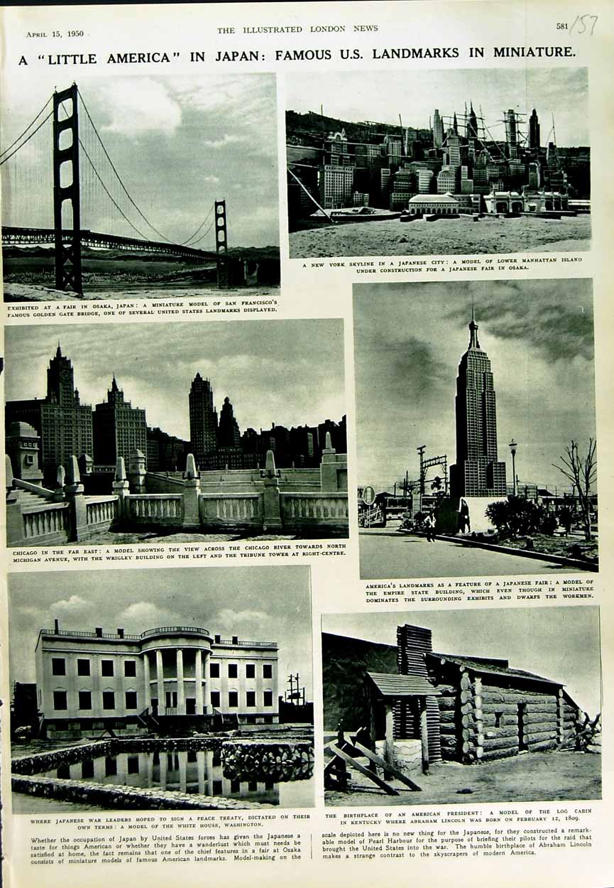 Original Old Vintage Print 1950 Osaka Japan Francisco Bridge Washington Lincoln