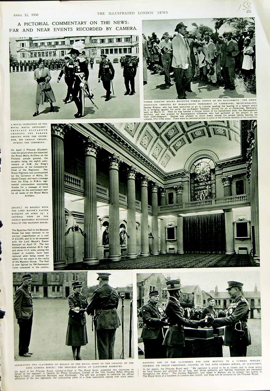 Original Old Vintage Print 1950 Gurkha Rifles Glencorse Barracks Mansion House