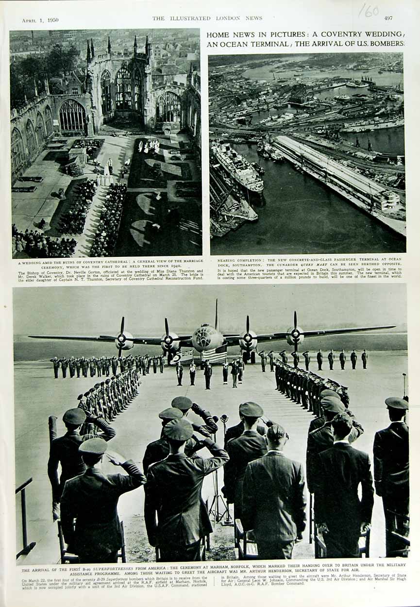 Original Old Vintage Print 1950 Bomber Superfortresses Marham Norfolk Coventry