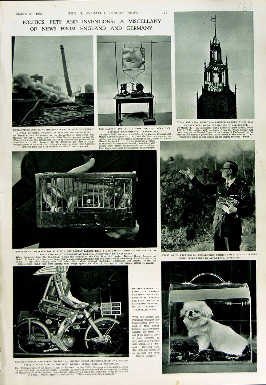 Original Old Vintage Print 1950 Robot Motor-Cycle Hermann Goering Chislehurst