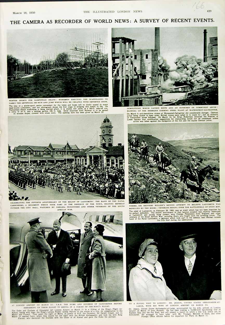 Old Vintage Print 1950 Winter Sports Hampstead Jessup Duchess Gloucester 20th