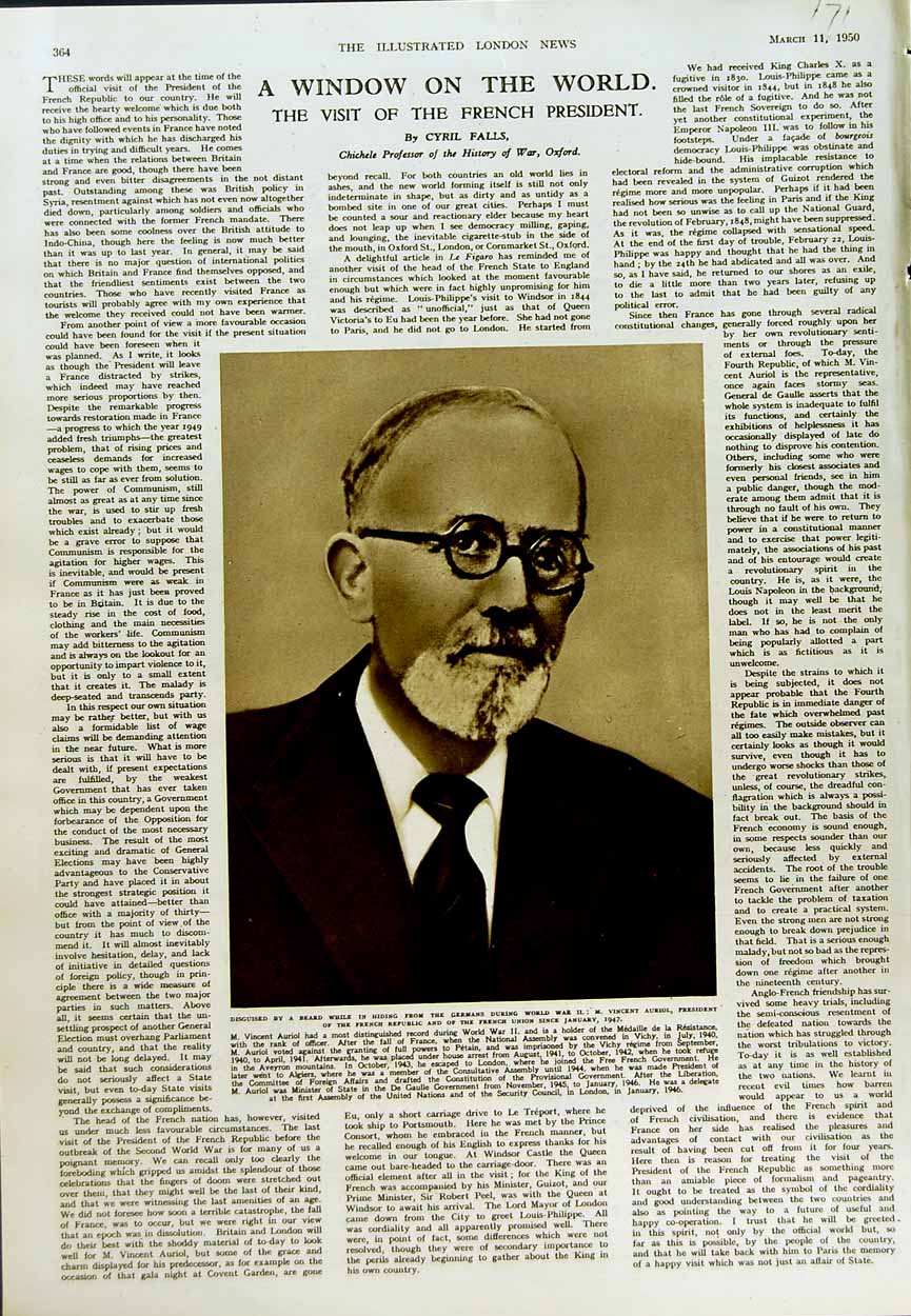 Original Old Vintage Print 1950 French President Vincent Auriol Medaille Vichy