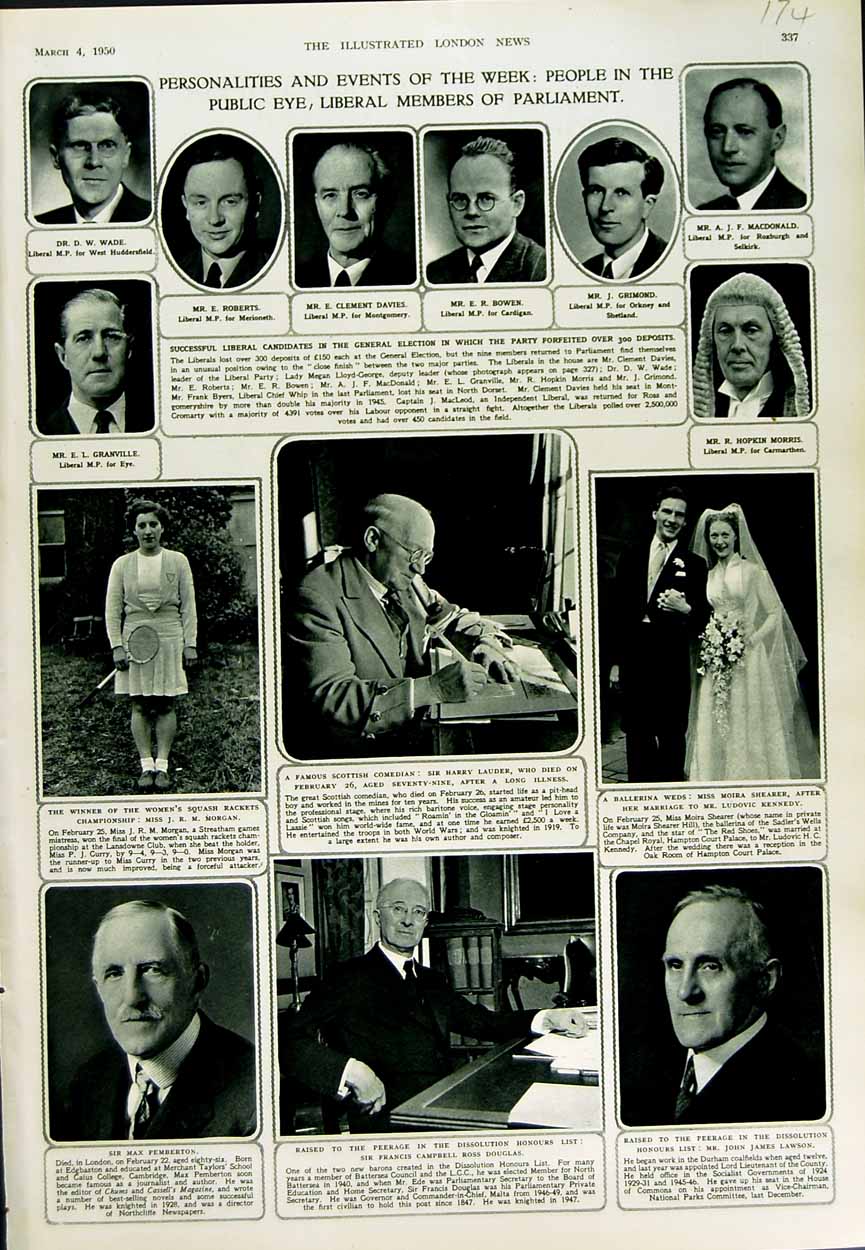 Original Old Vintage Print 1950 People Parliament Douglas Lawson Lauder Shearer