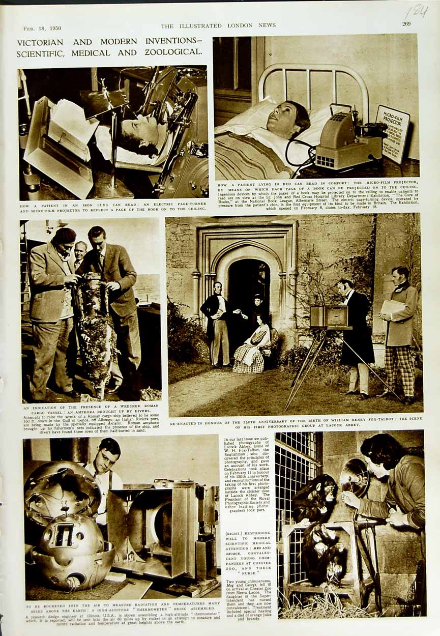 Original Old Vintage Print 1950 Science Amphora Divers Lacock Abbey Inventions
