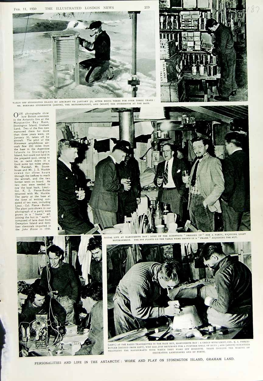 Old Vintage Print 1950 Antarctic Stonington Island Graham Land Scientist 20th