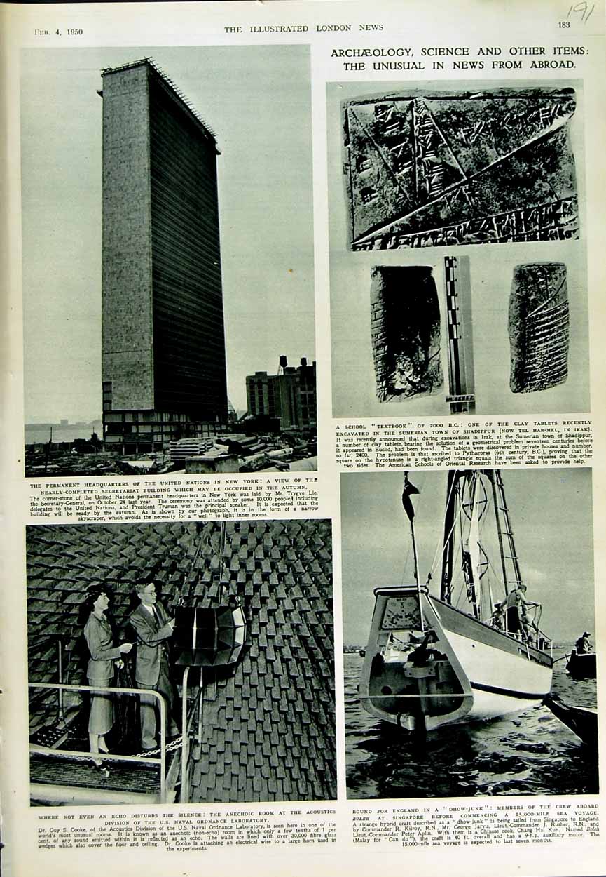 Original Old Vintage Print 1950 Archaeology Science Naval Laboratory Ship Boleh