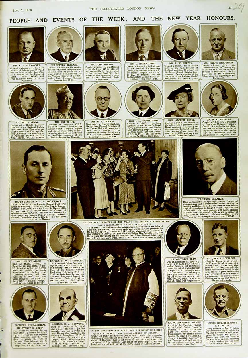 Old Vintage Print 1950 People Queen Elizabeth Belgium Savoy Tewson Guest 20th
