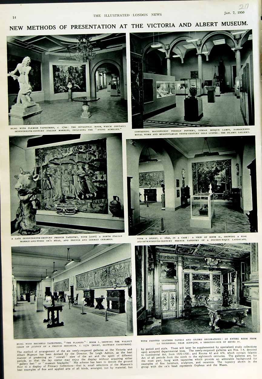 Old Vintage Print 1950 Victoria Albert Museum Flemish Tapestries Pottery 20th