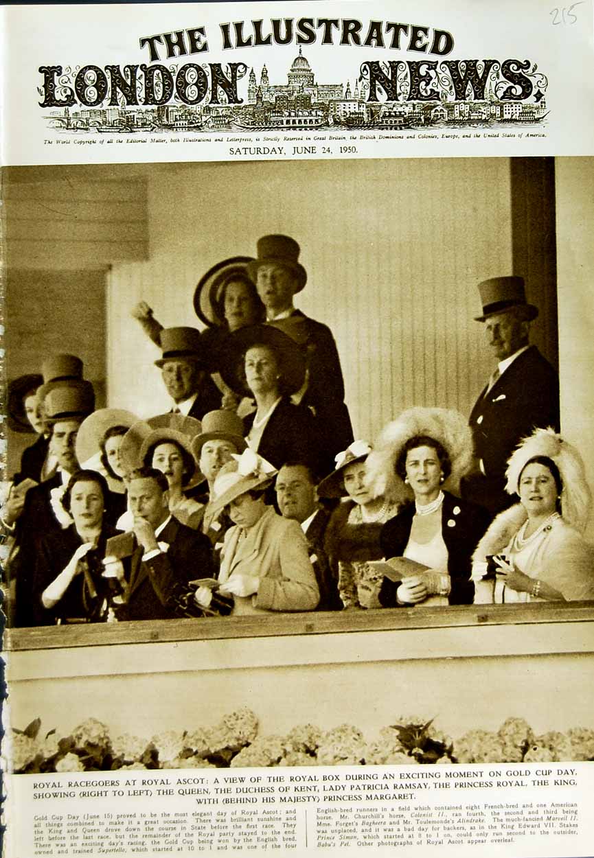Original Old Vintage Print 1950 Royal Ascot Queen Duchess Kent Lady Ramsay King