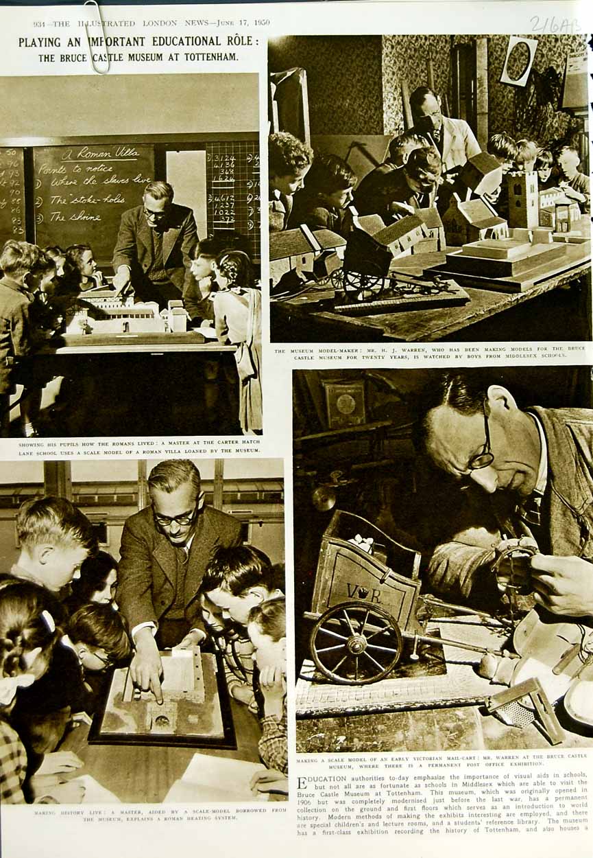 Original Old Vintage Print 1950 Bruce Castle Museum Tottenham School Children
