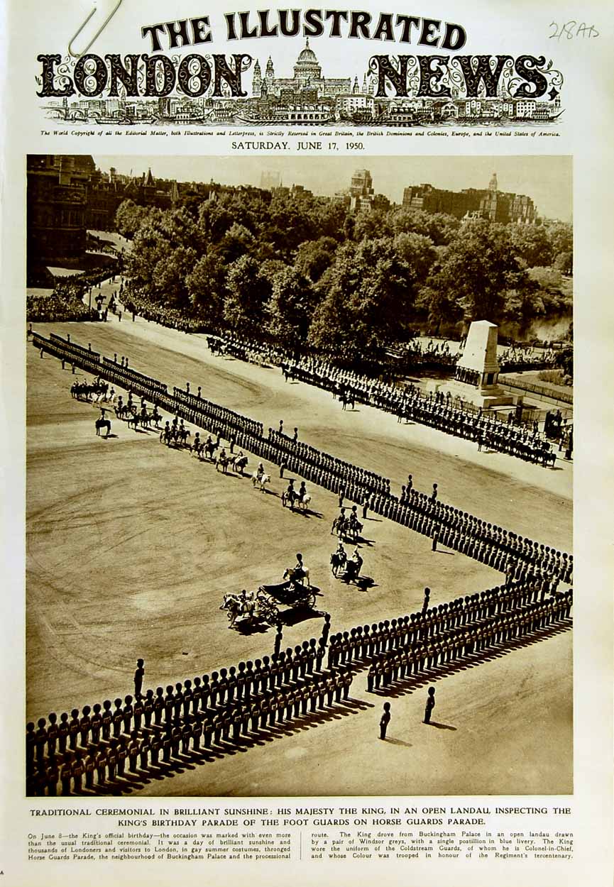 Old Vintage Print 1950 Horse Guards Parade King Landau Buckingham Palace 20th