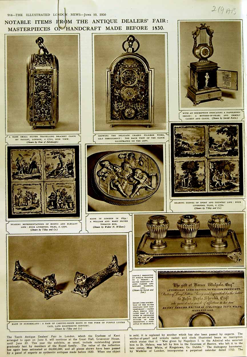 Original Old Vintage Print 1950 Dealers Fair London Porcelain Trumbull 20th