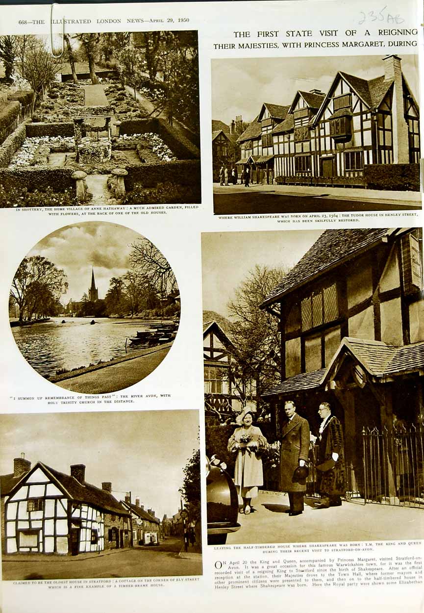 Old Vintage Print 1950 Shakespeare King Queen Stratford-On-Avon Hathaway 20th