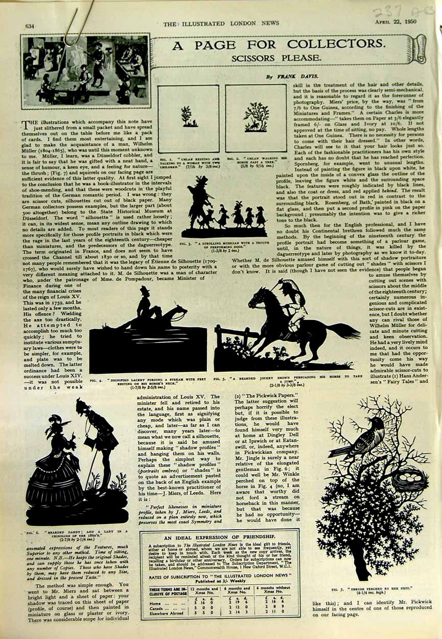 Original Old Vintage Print 1950 Collectors Drawings Silhouettes Muller Cobbler