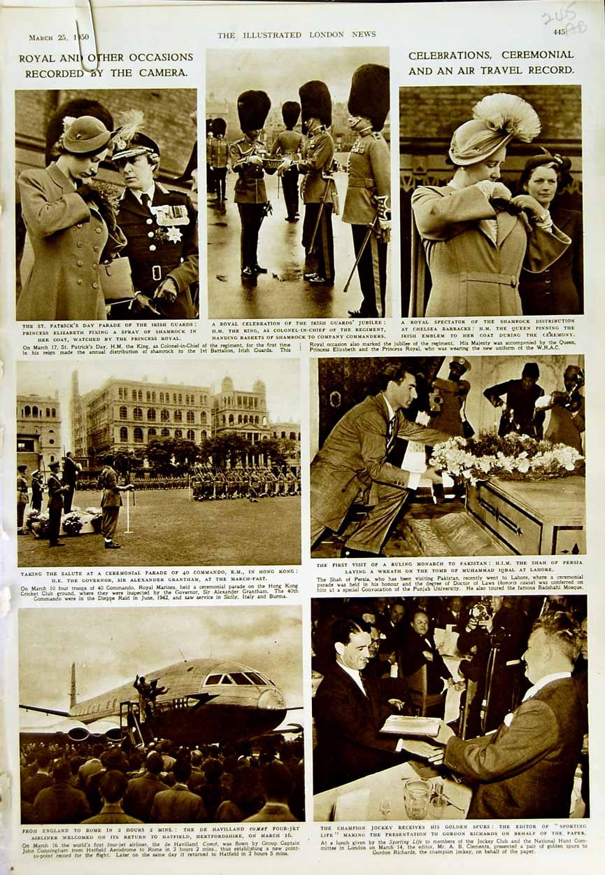 Antique Old Print 1950 Princess Elizabeth Shah Persai Grantham Kenya Lord 20th