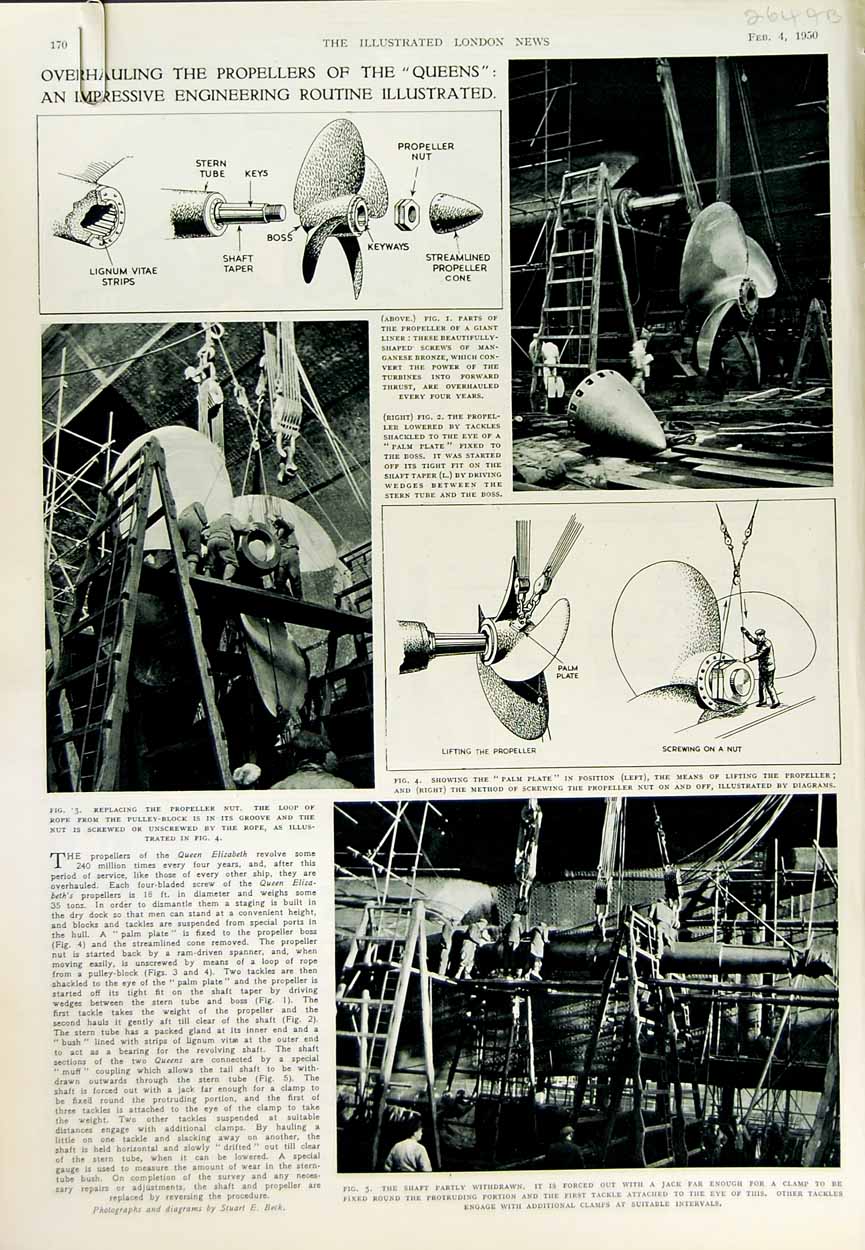 Antique Old Print 1950 Engineering Propeller Ship Missouri Ship Navy Suit 20th