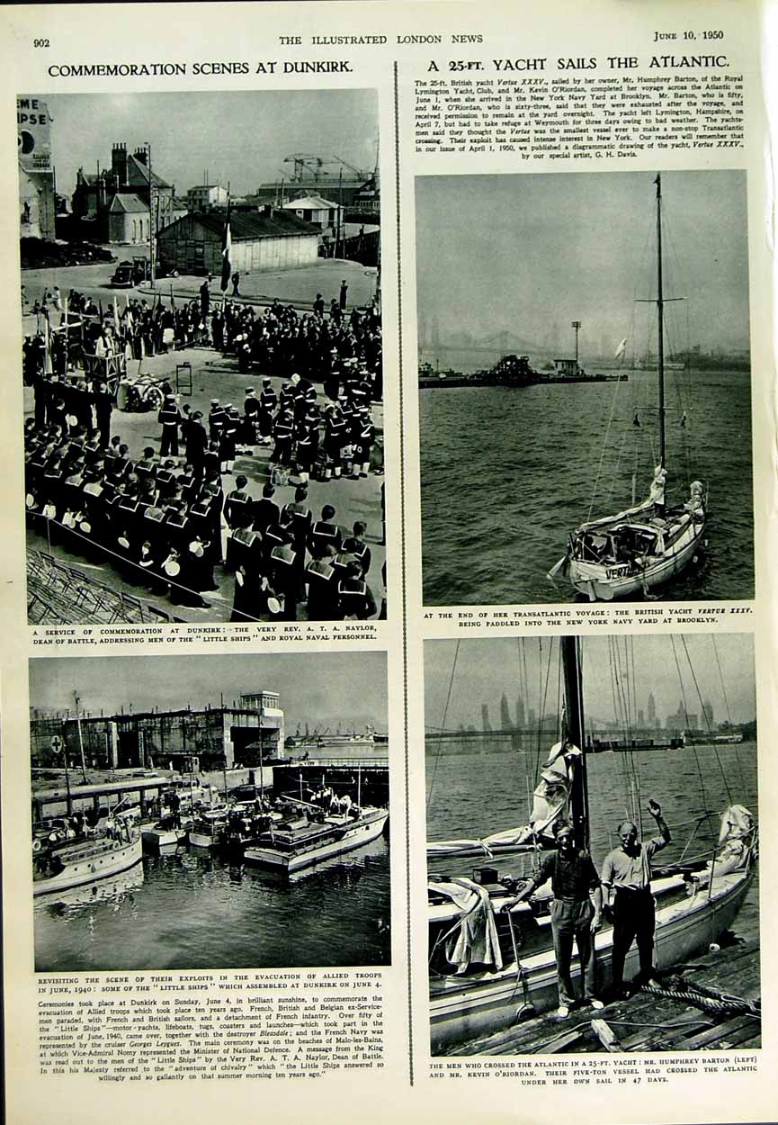 Old Vintage Print 1950 Queen Juliana Netherlands Embassy Dunkirk Yacht 20th