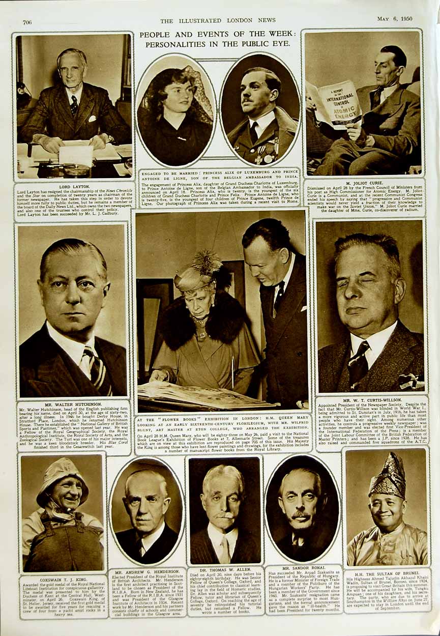 Antique Old Print 1950 London Flowers Art Iris Carnation Queen Mary Ronai 20th