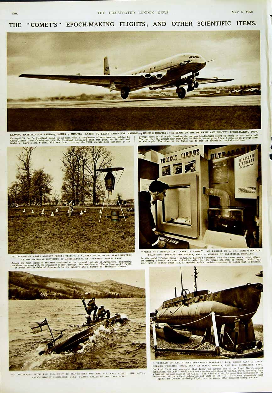 Old Vintage Print 1950 Holland Flower Festival Comet Aircraft Submarine 20th
