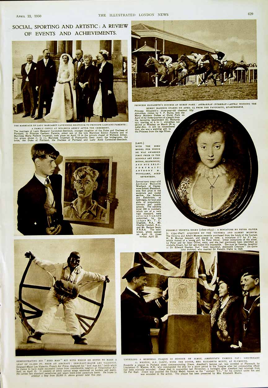 Original Old Vintage Print 1950 Monaco Royal Family Spain Wedding Sport Museum