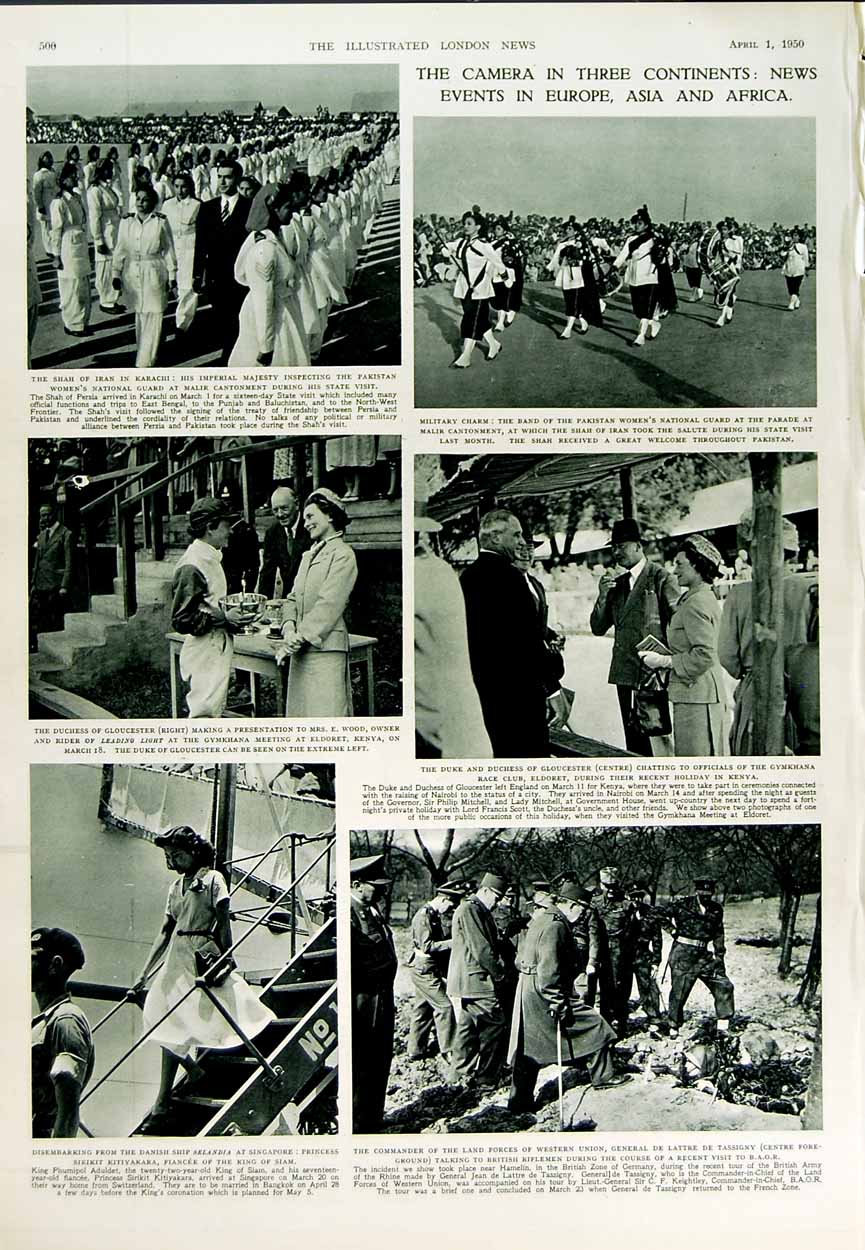 Original Old Vintage Print 1950 Ski-Jumping Hampstead Sport Royalty Siers Shah
