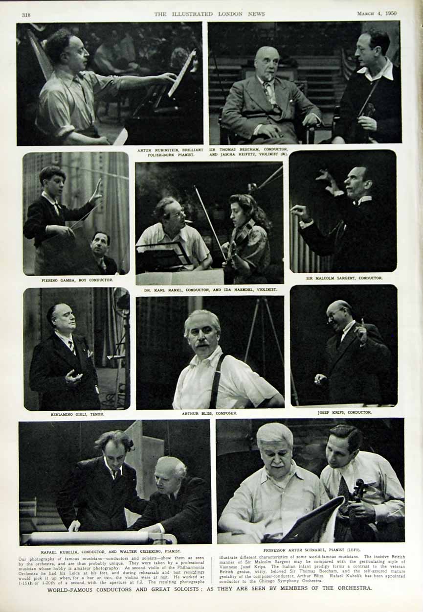 Old Vintage Print 1950 Temple Bar Theobald Park Music Conductors Krips 20th