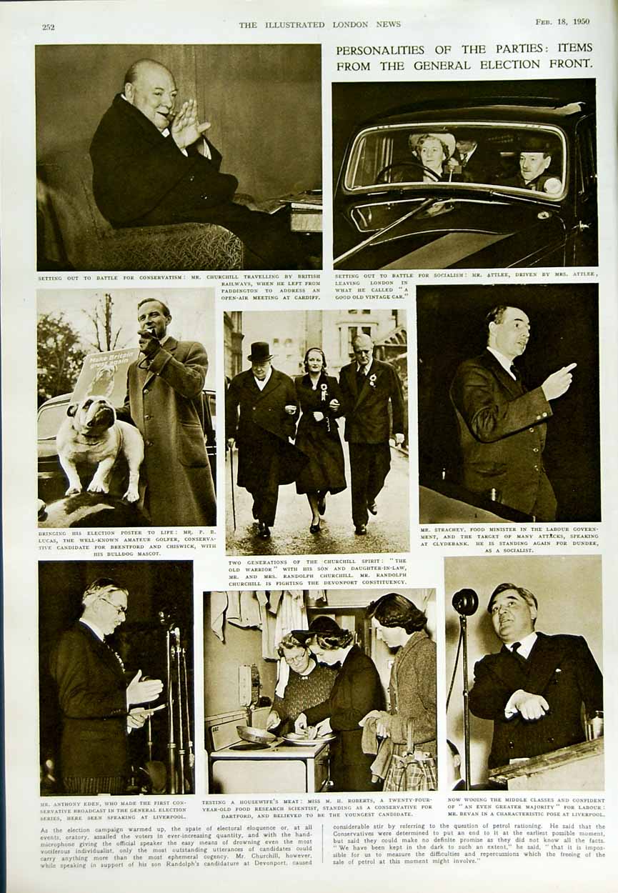 Old Vintage Print 1950 Lord Woolton Phillips Martell Churchill Strachey 20th
