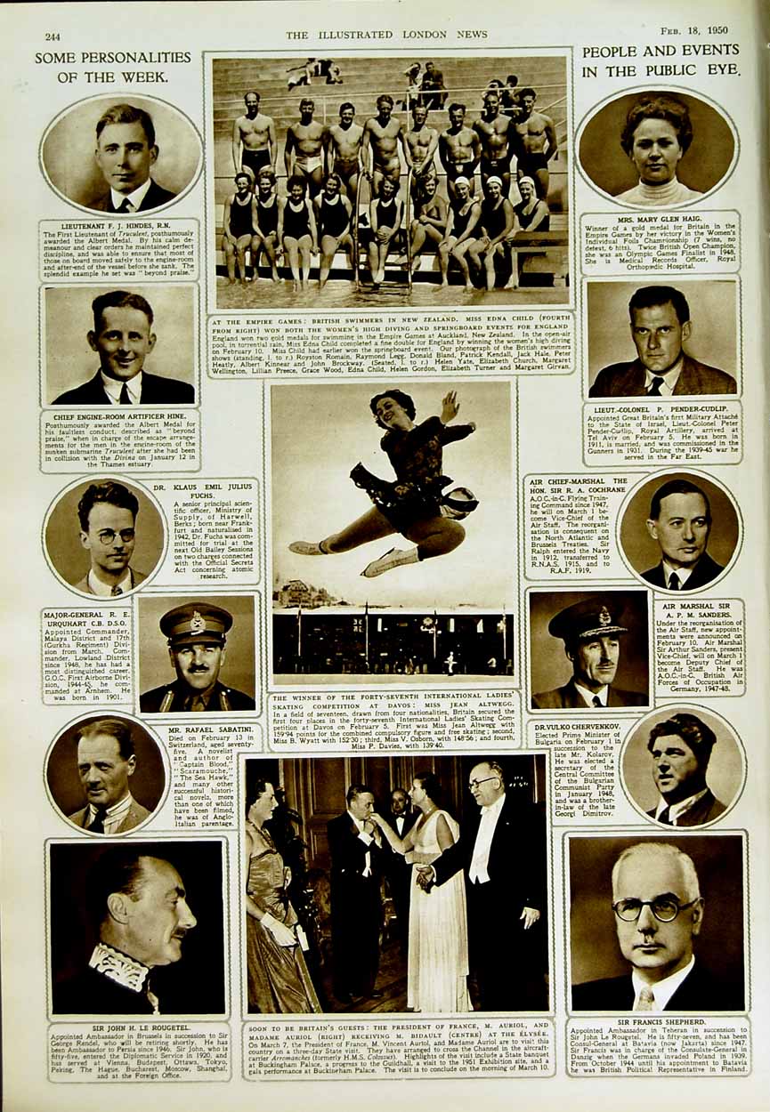 Old Vintage Print 1950 Pageantry Edinburgh Mercat Museum Swimmers Klaus 20th