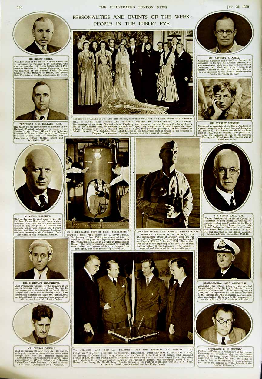 Antique Old Print 1950 Herbert Morrison Labour Party Princess Ismay Cohen 20th