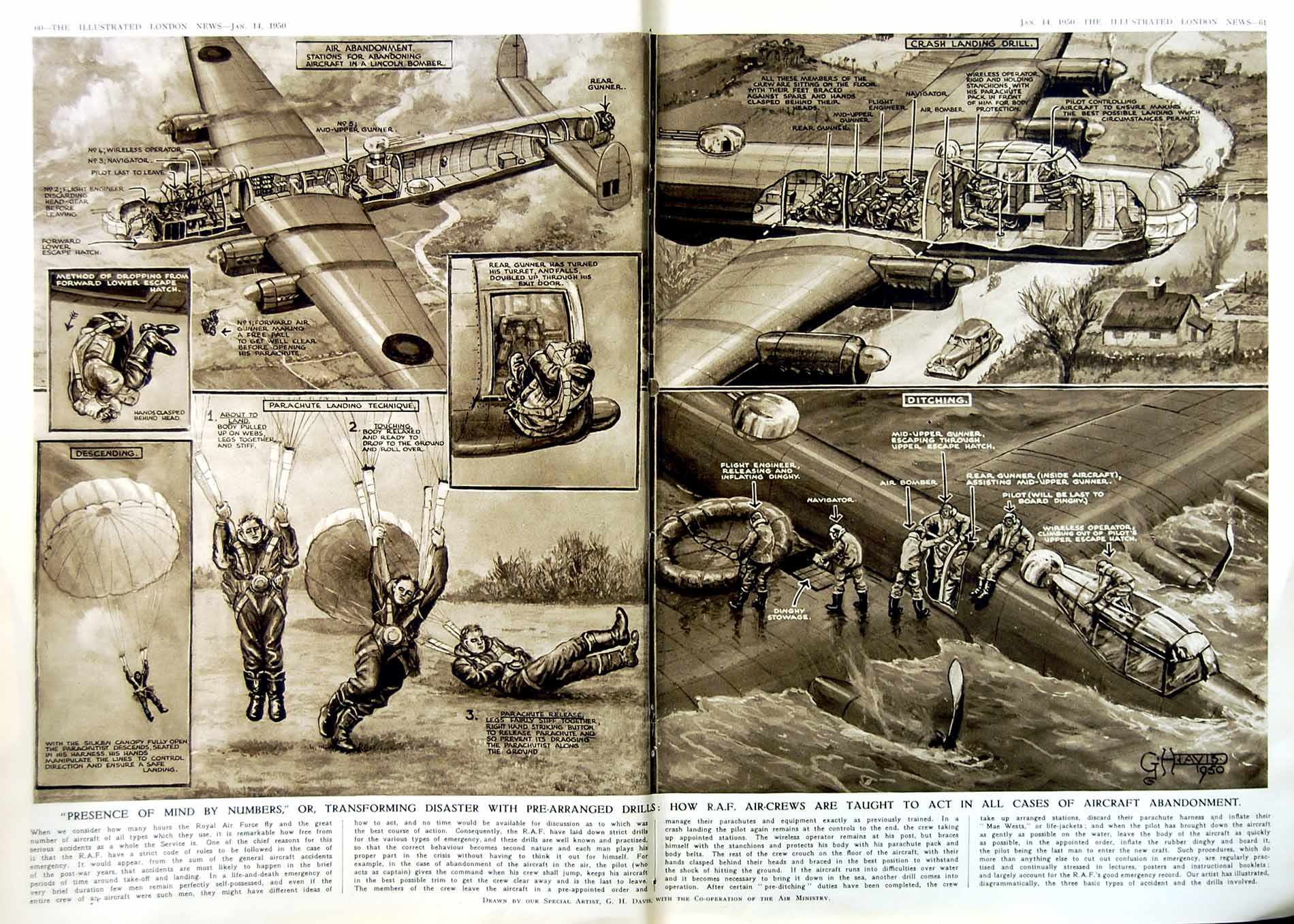 Old Vintage Print 1950 R.A.F Crews Training Drills Aircraft Ethiopia Men 20th