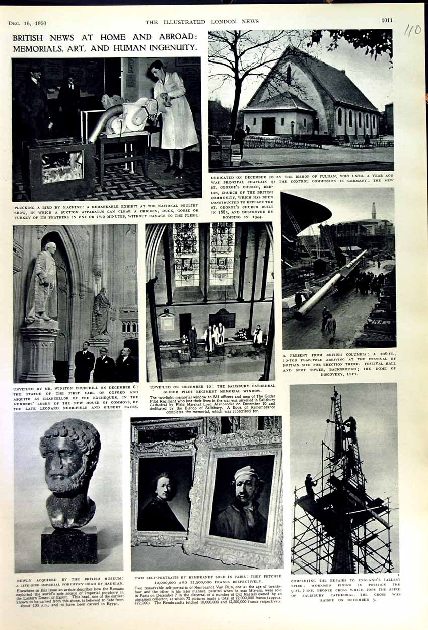 Original Old Vintage Print 1950 British Museum Head Hadrian Salisbury Cathedral