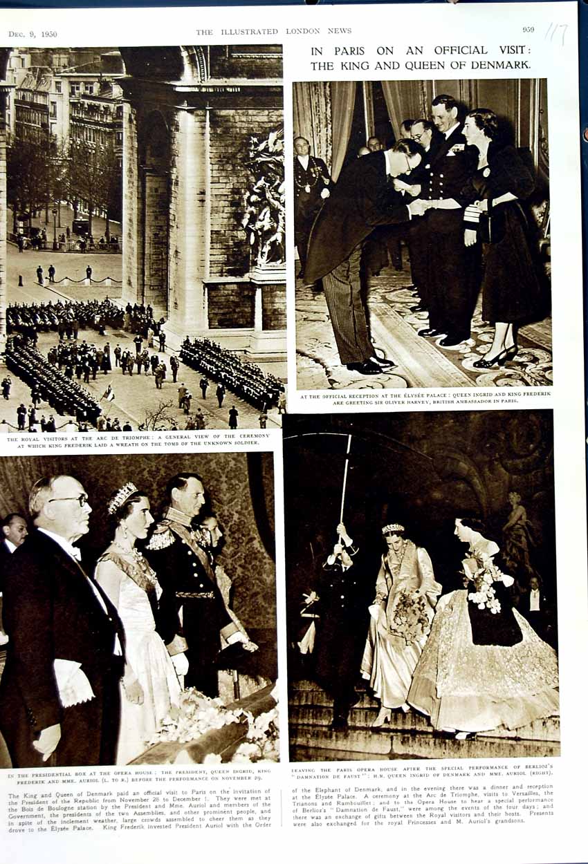 Original Old Vintage Print 1950 King Queen Denmark Opera Auriol Ingrid Paris