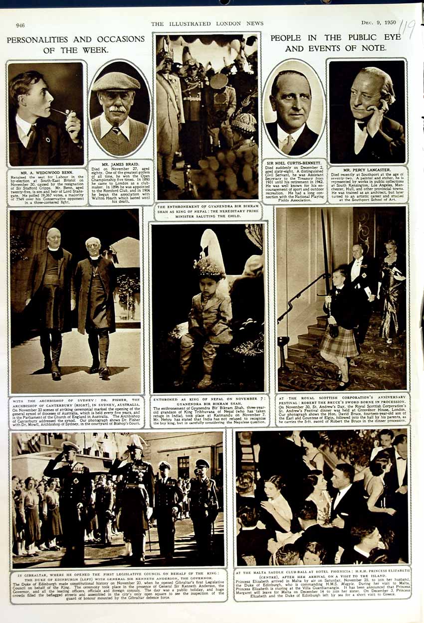 Original Old Vintage Print 1950 Lancaster Bikram Shah King Nepal Duke Edinburgh