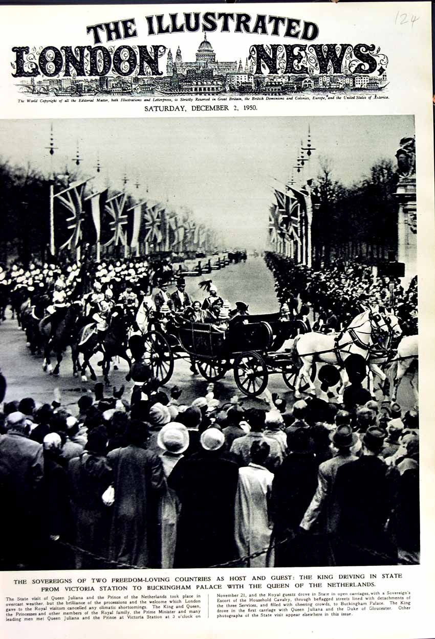 Old Vintage Print 1950 Queen Juliana Prince Netherlands Buckingham Palace 20th