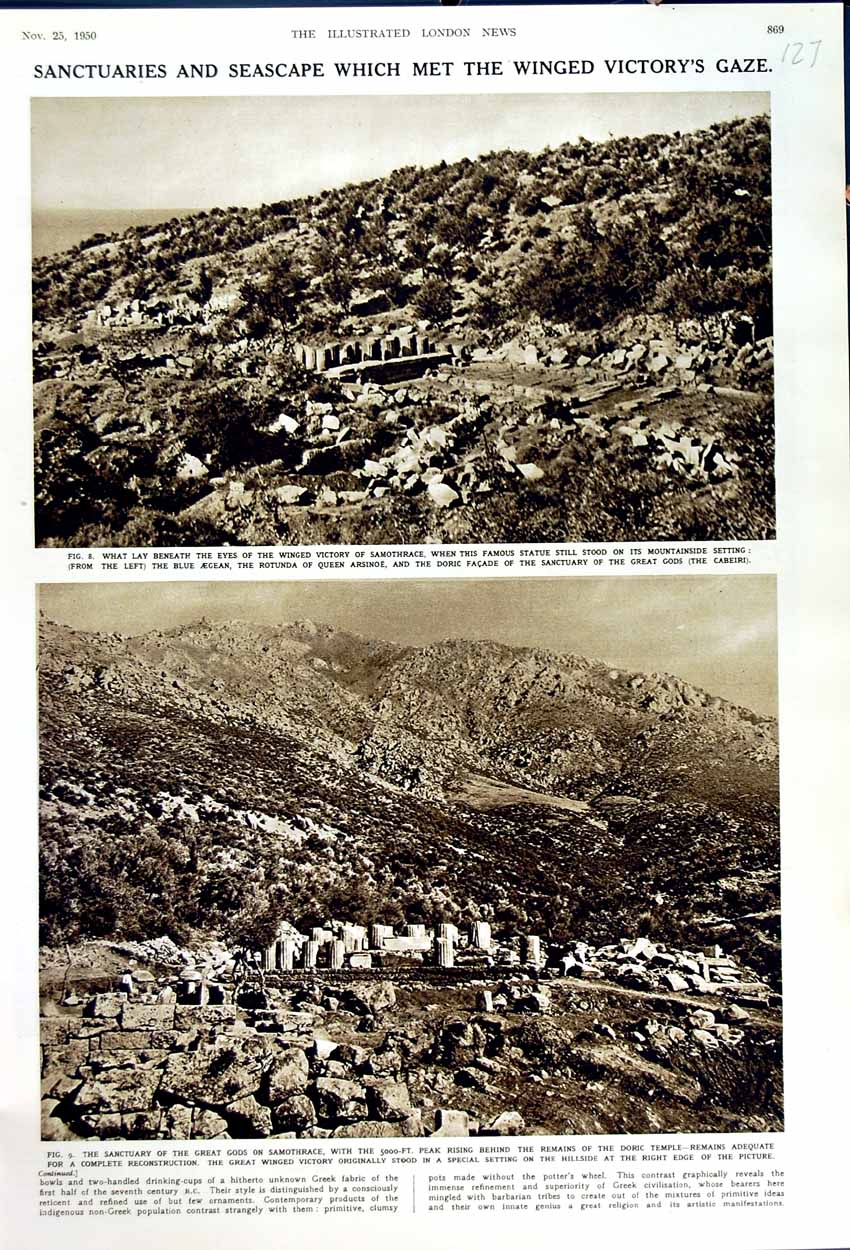 Original Old Vintage Print 1950 Sanctuary Gods Samothrace Doric Temple Arsinoe