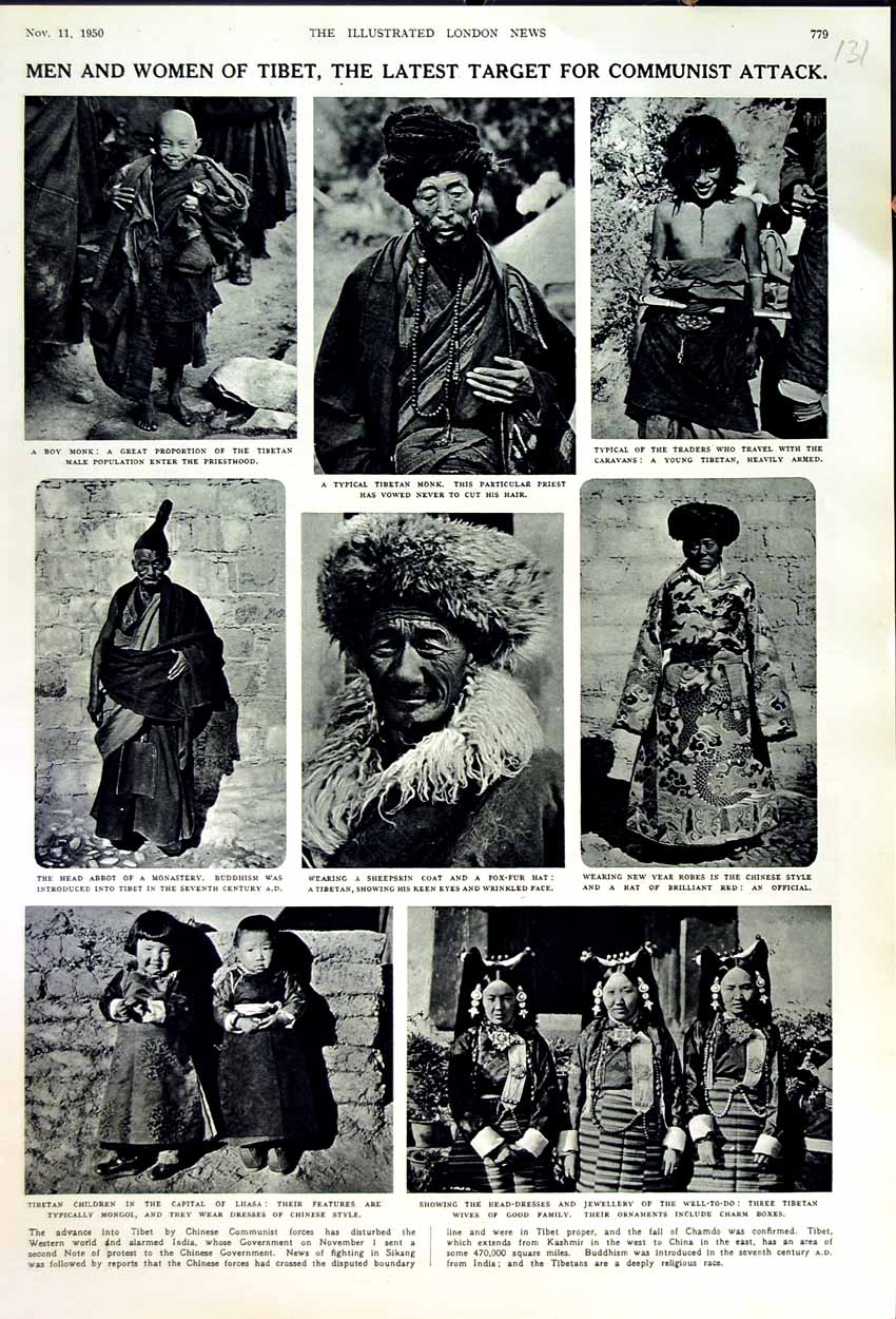 Original Old Vintage Print 1950 Boy Monk Tibet Abbot Monastery Children Lhasa
