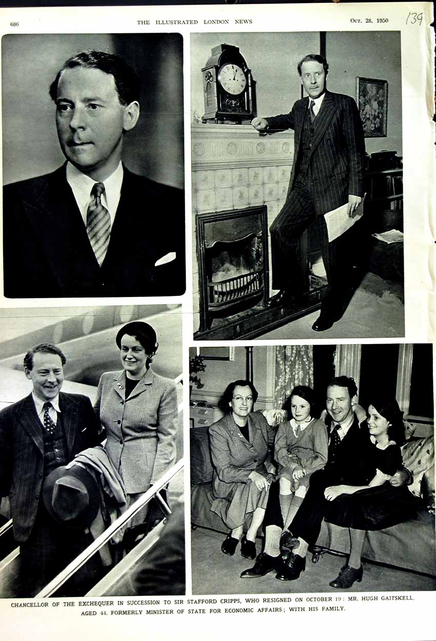 Old Vintage Print 1950 Chancellor Exchequer Hugh Gaitskell Minister State 20th
