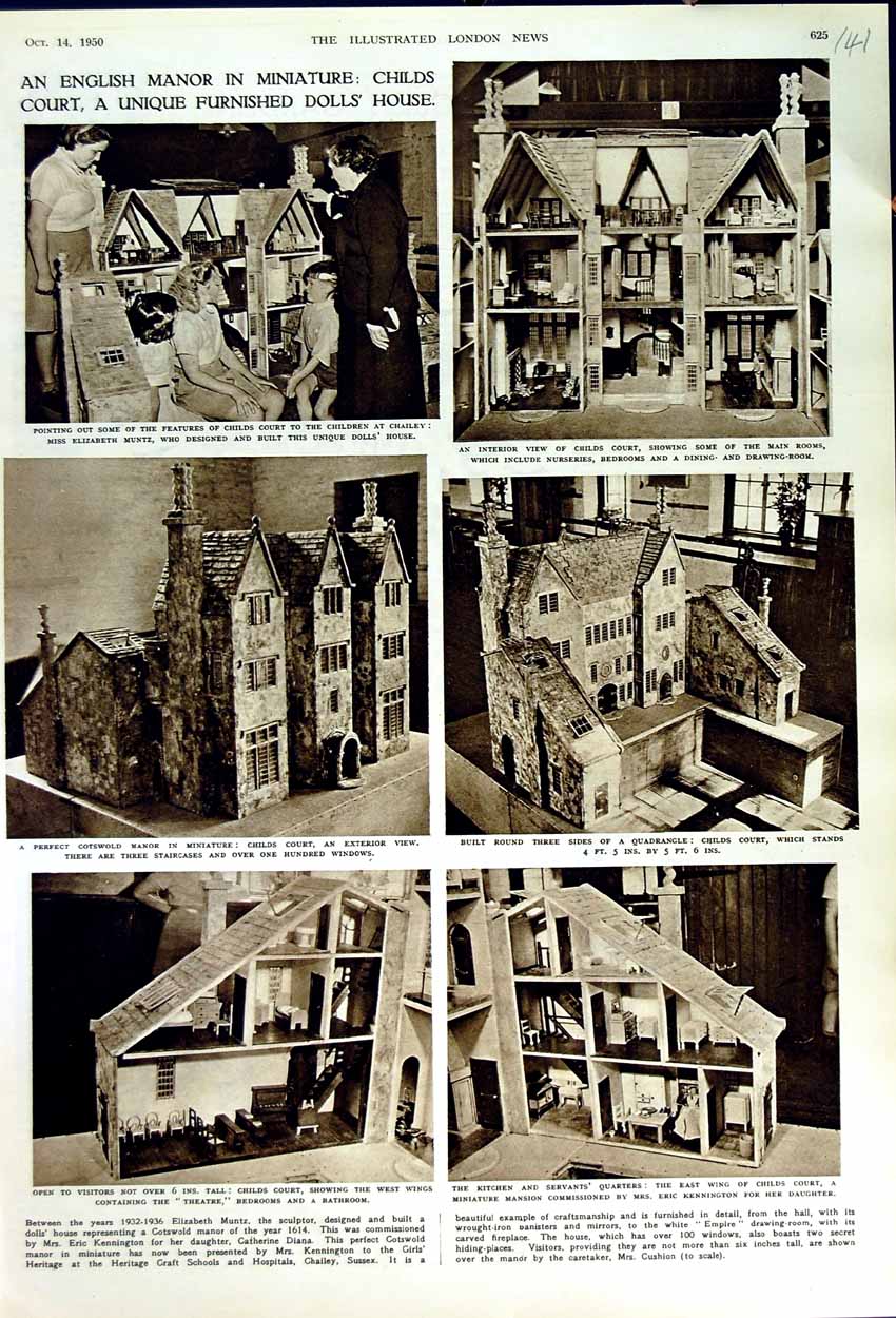 Original Old Vintage Print 1950 Elizabeth Muntz Childrens Dolls House Chailey