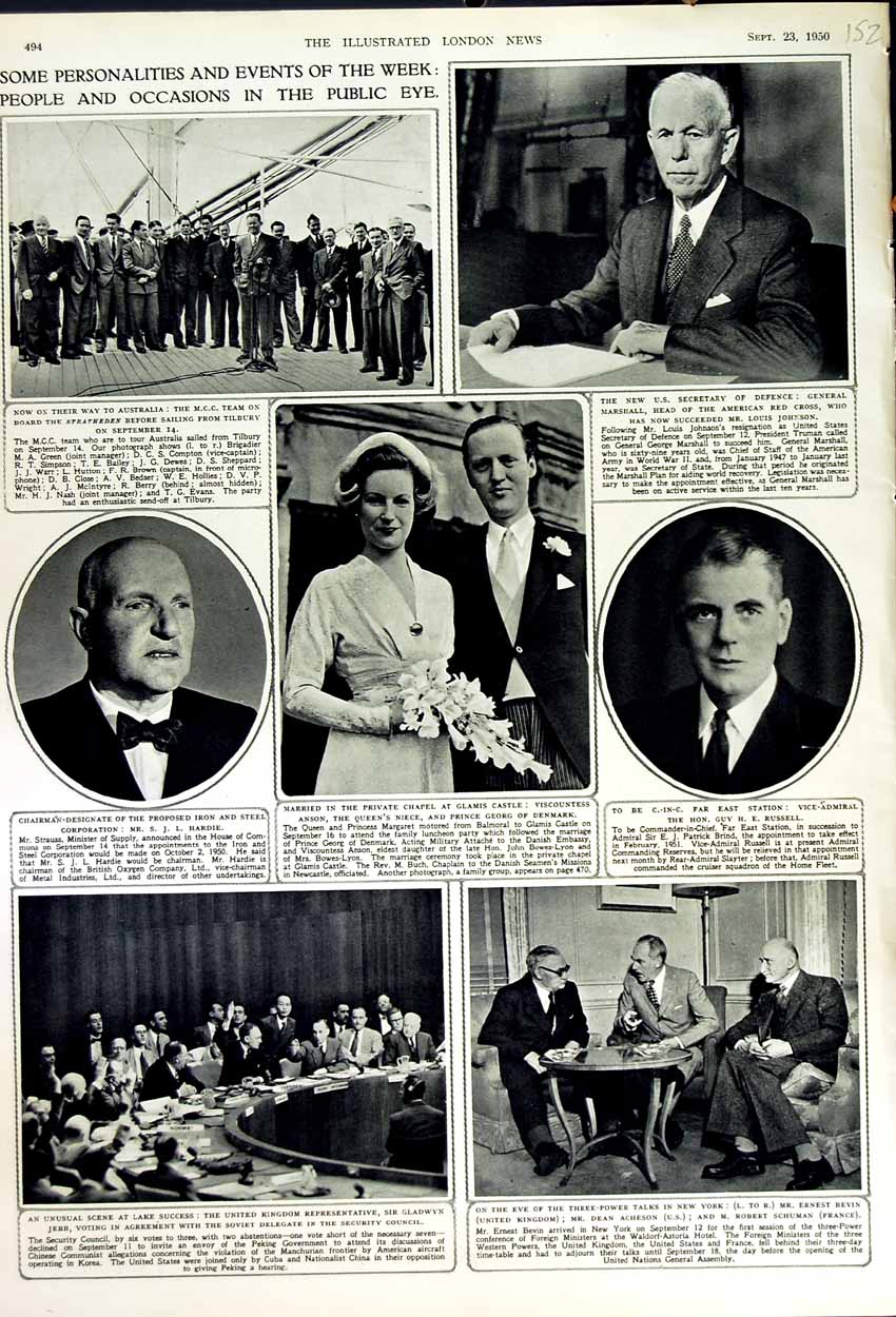 Original Old Vintage Print 1950 Hardie Russell Anson Prince George Denmark Jebb