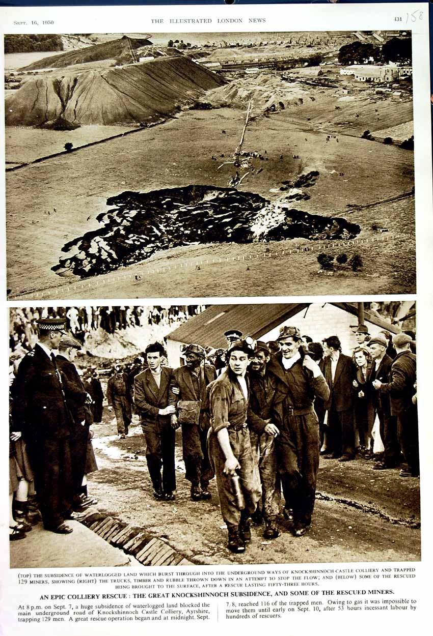 Original Old Vintage Print 1950 Knockshinnoch Miners Colliery Rescue Ayrshire