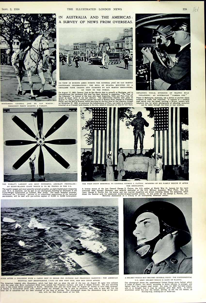 Old Vintage Print 1950 Australia San Martin Patton Hospital Ship American 20th
