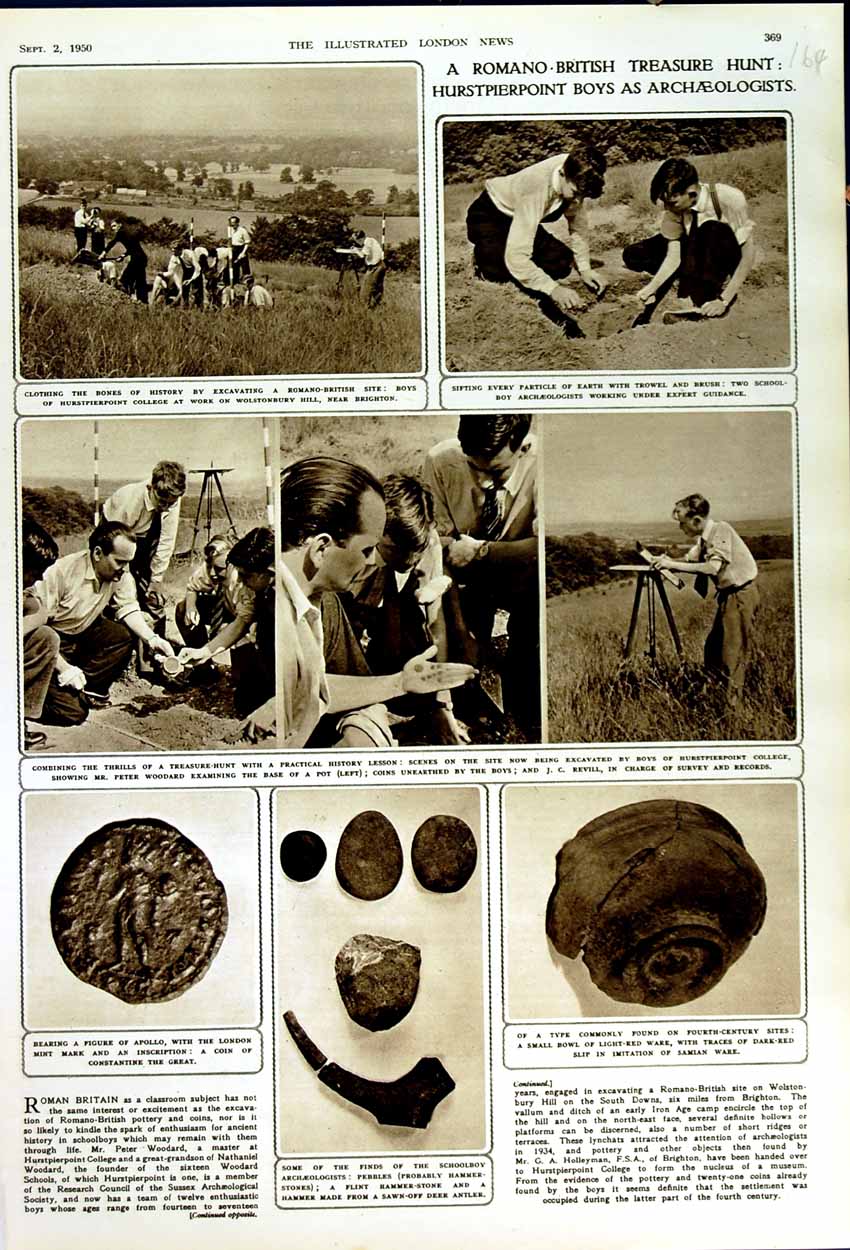 Original Old Vintage Print 1950 Archaeology Brighton Woodard Revill Apollo Bowl
