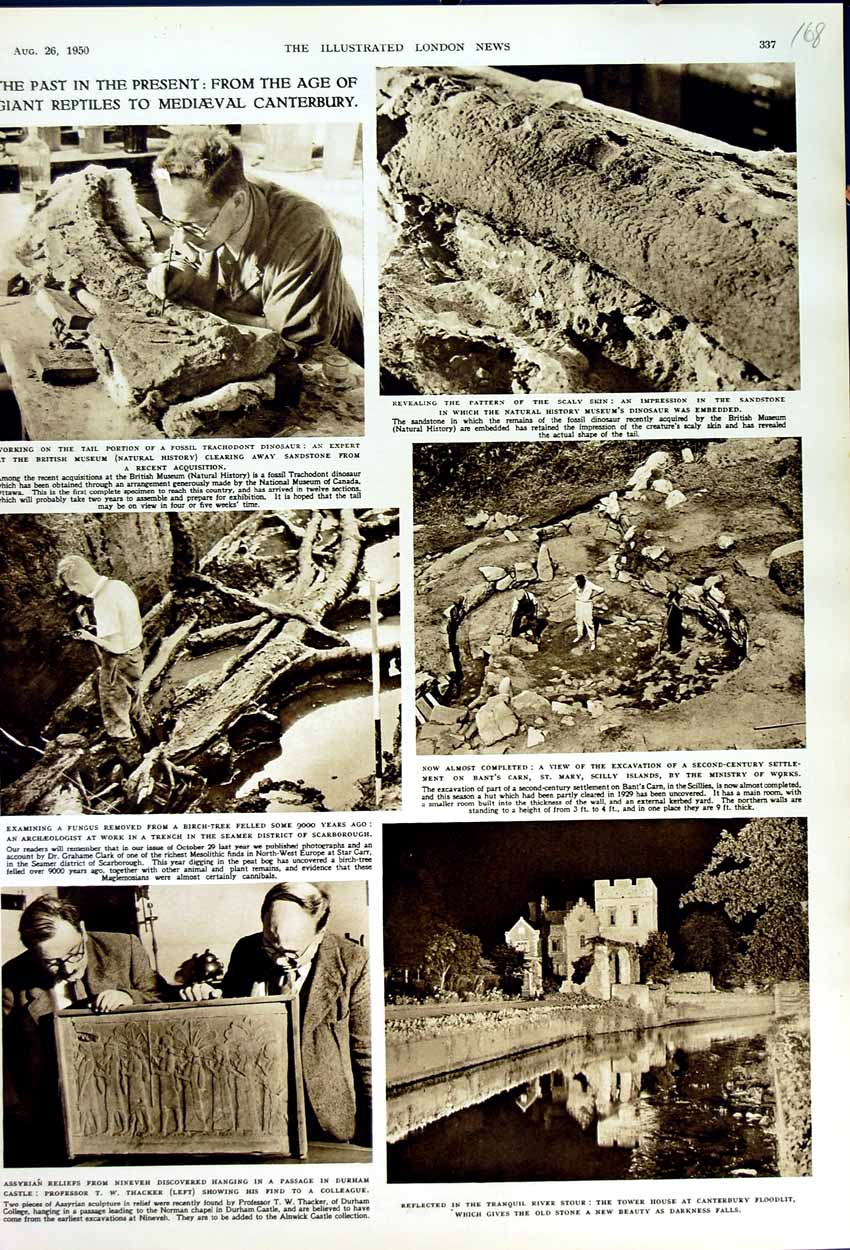 Original Old Vintage Print 1950 Archaeology British Museum Thacker Canterbury