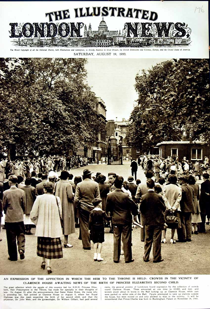 Original Old Vintage Print 1950 Crowds Clarnece House Princess Elizabeth Birth