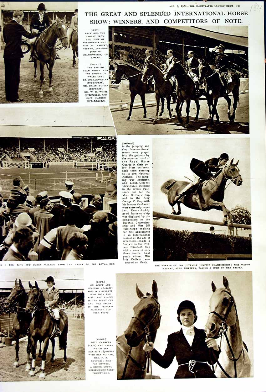 Original Old Vintage Print 1950 Horse Show Hassan Magnay Smythe Carmena Kellett
