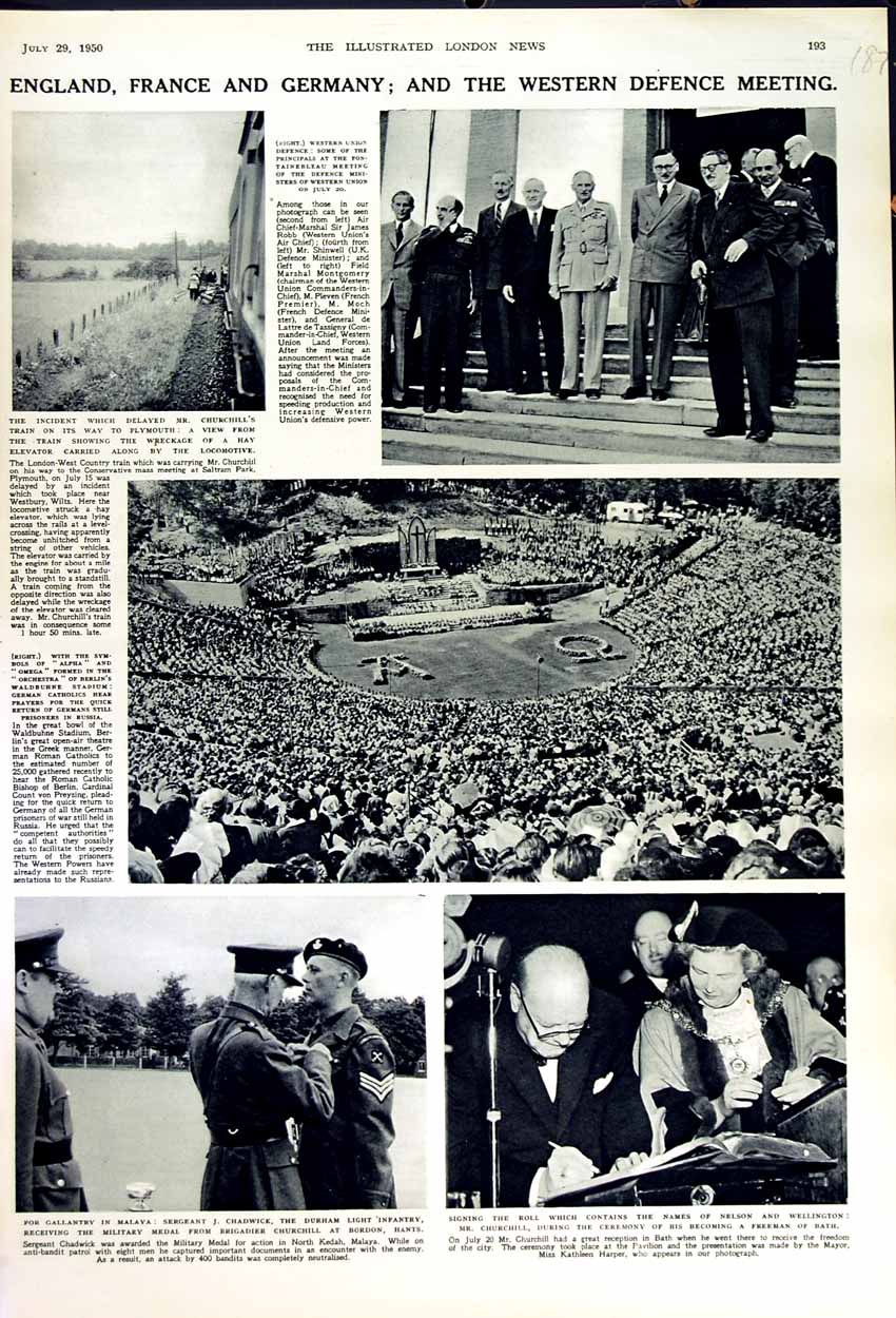 Old Vintage Print 1950 Chadwick Churchill Waldbuhne Stadium Fontainebleau 20th