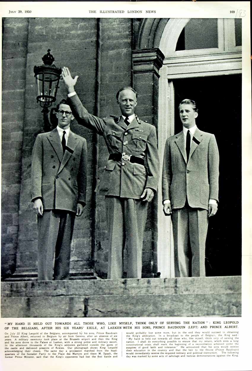 Original Old Vintage Print 1950 King LeopBelgians Prince Baudouin Albert 20th