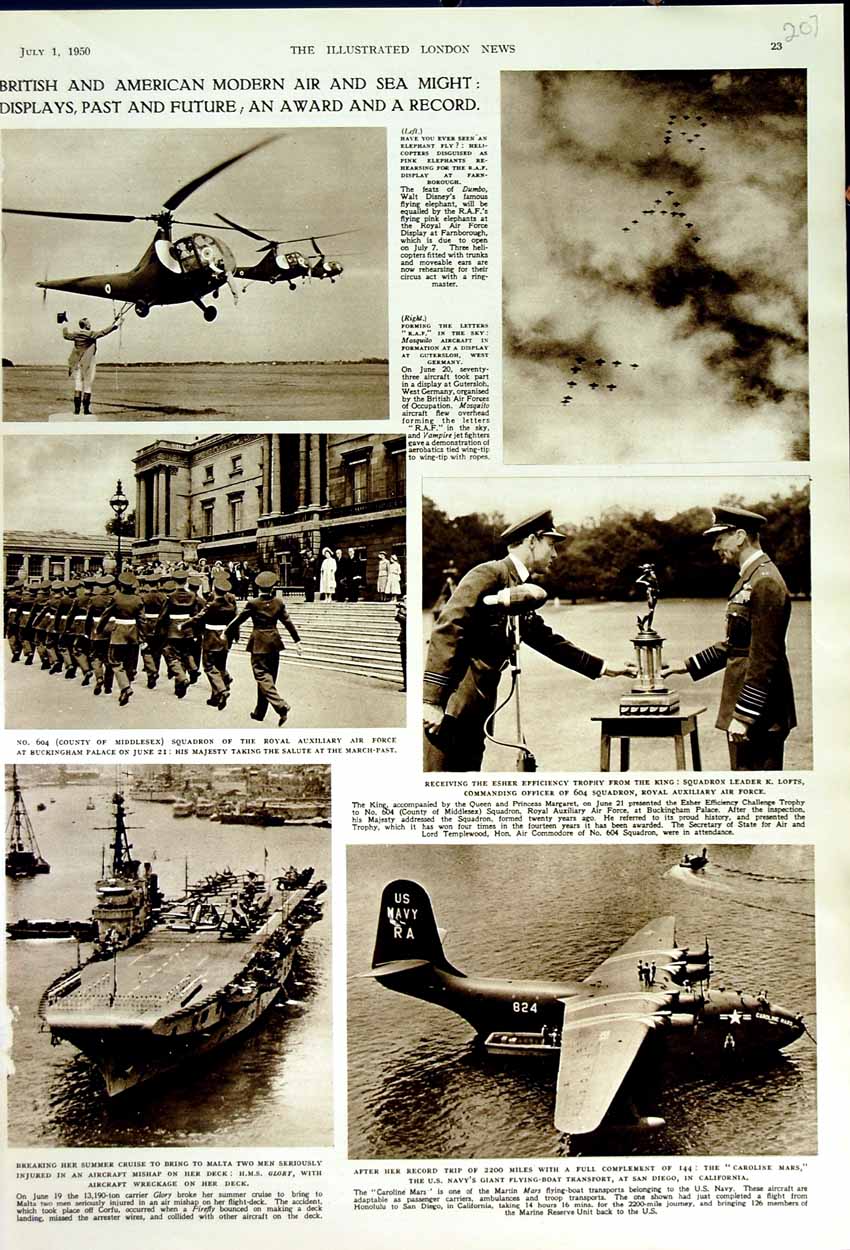 Original Old Vintage Print 1950 British American Aerplanes Ship Glory Lofts Air